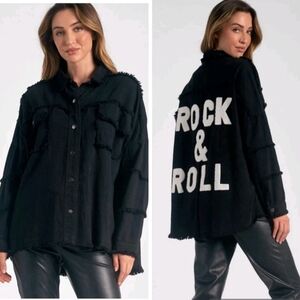 Elan Devan Rock & Roll Oversized Shacket Jacket Womens Size M Black Shirt